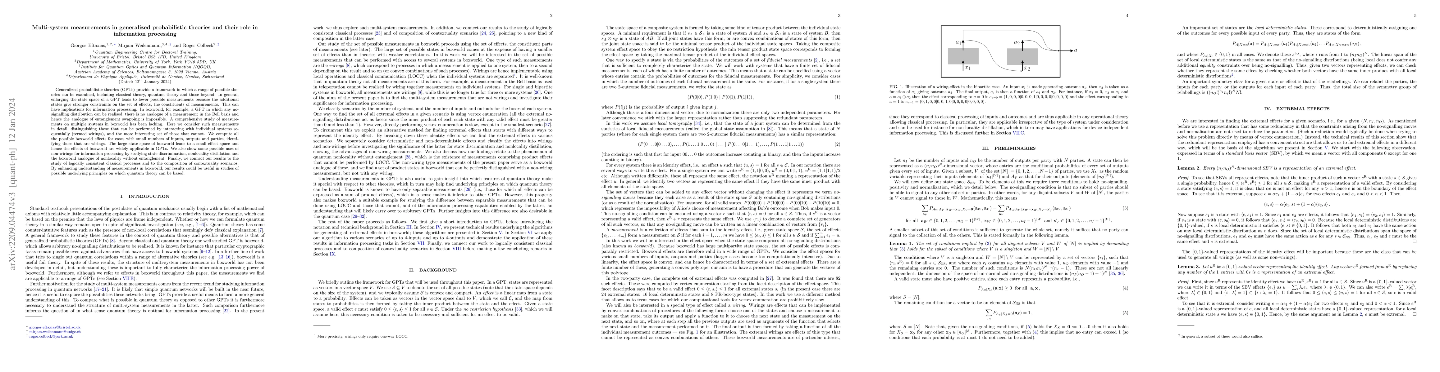 Thumbnail for Multi-system measurements in generalized probabilistic theories and
  their role in information processing