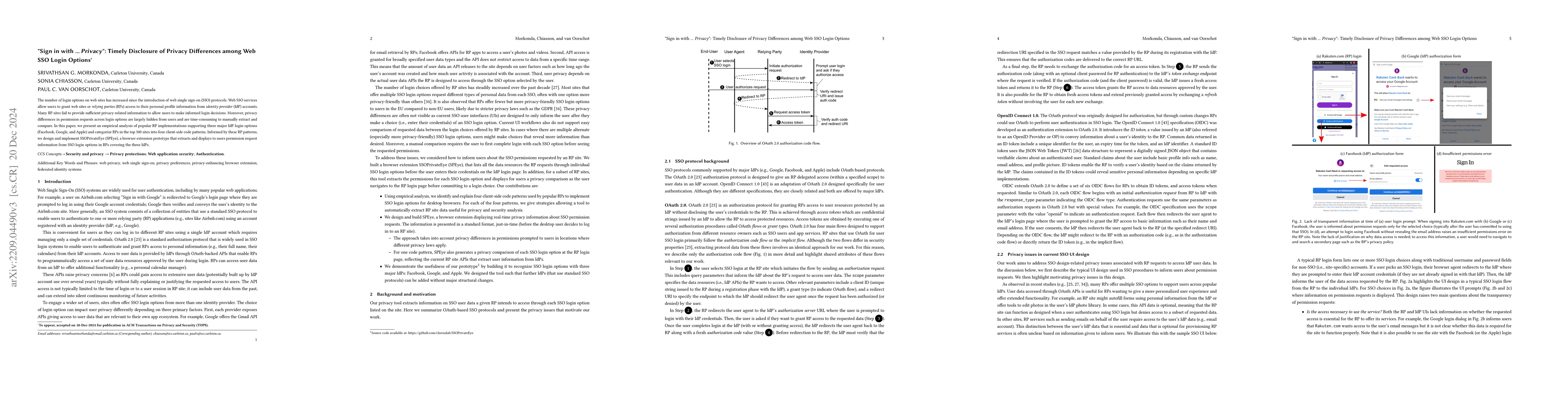 Thumbnail for "Sign in with ... Privacy'': Timely Disclosure of Privacy Differences
  among Web SSO Login Options
