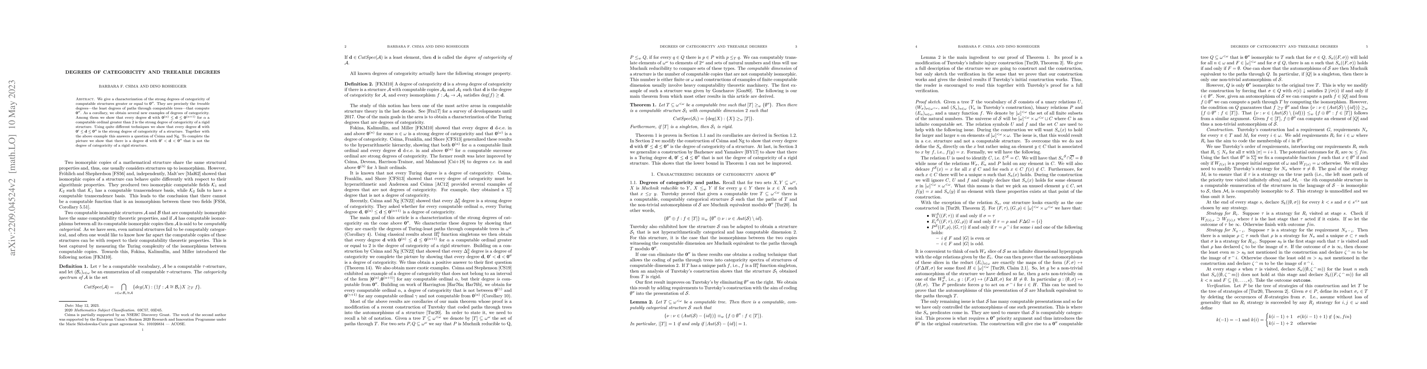 Thumbnail for Degrees of categoricity and treeable degrees