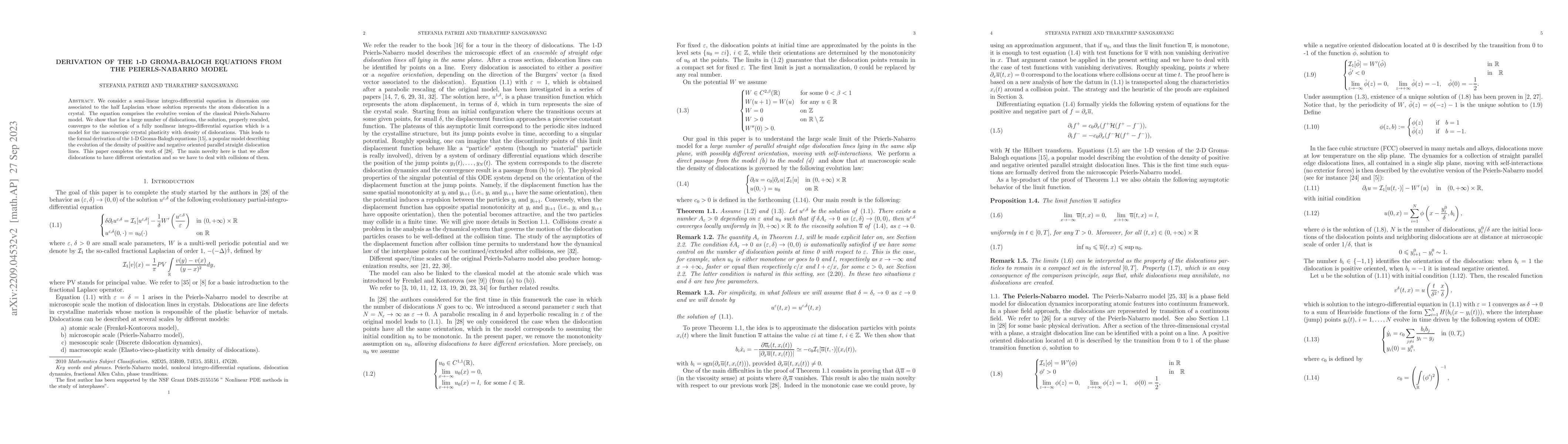 Thumbnail for Derivation of the 1-D Groma-Balogh equations from the Peierls-Nabarro
  model