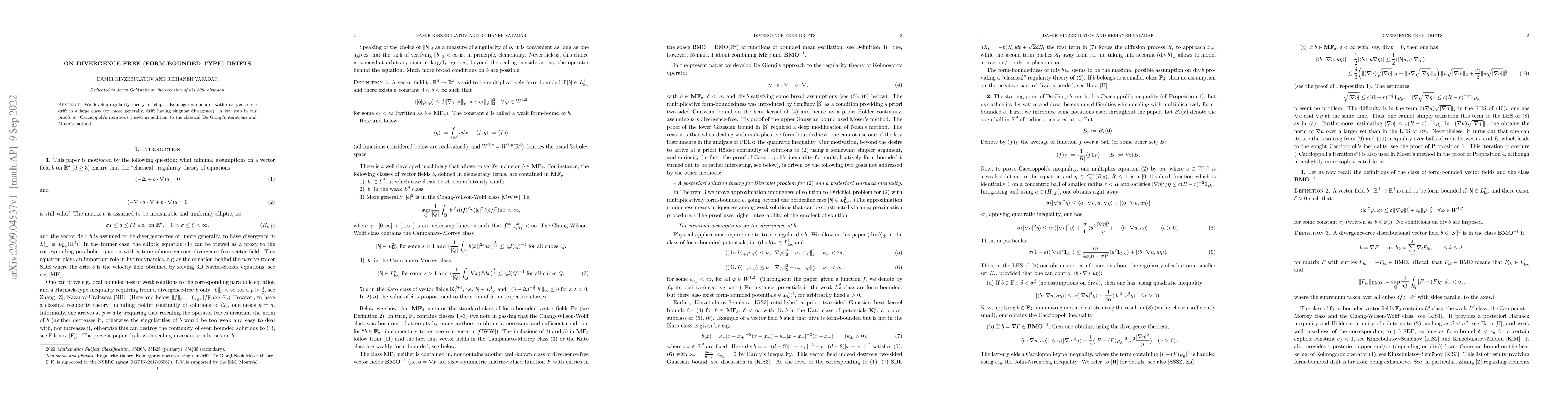 Thumbnail for On divergence-free (form-bounded type) drifts
