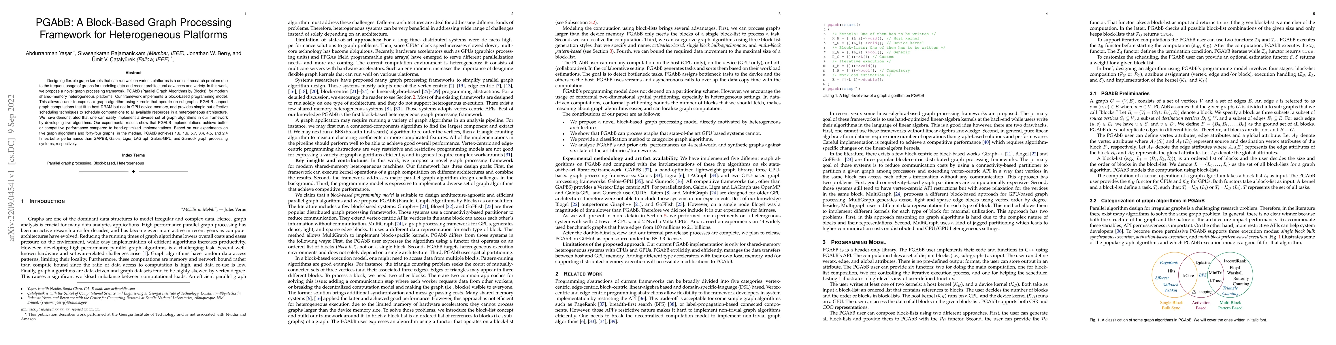 Thumbnail for PGAbB: A Block-Based Graph Processing Framework for Heterogeneous
  Platforms