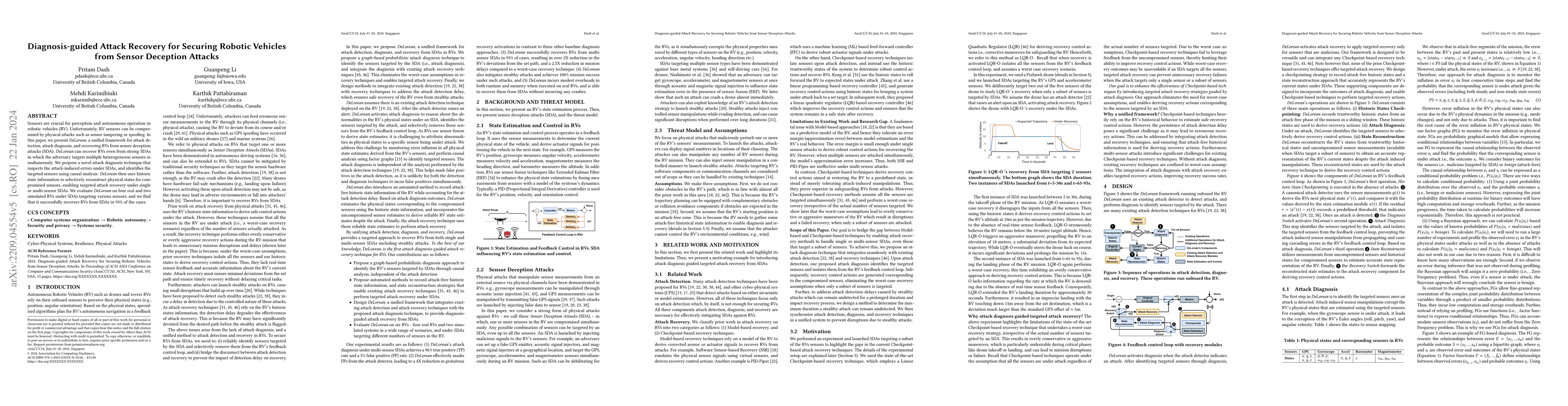 Thumbnail for Diagnosis-guided Attack Recovery for Securing Robotic Vehicles from
  Sensor Deception Attacks