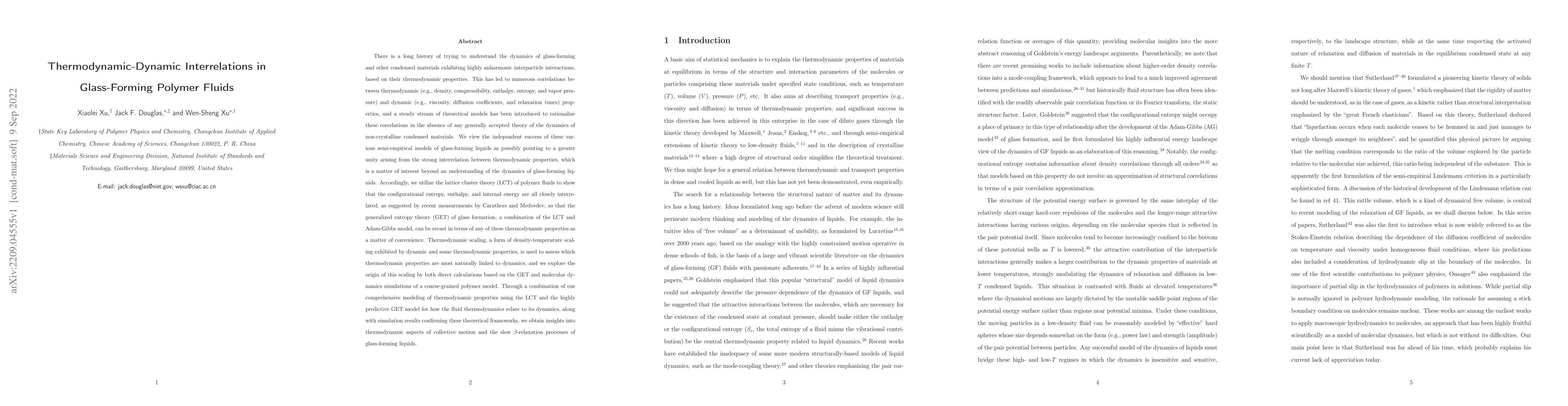Thumbnail for Thermodynamic-Dynamic Interrelations in Glass-Forming Polymer Fluids