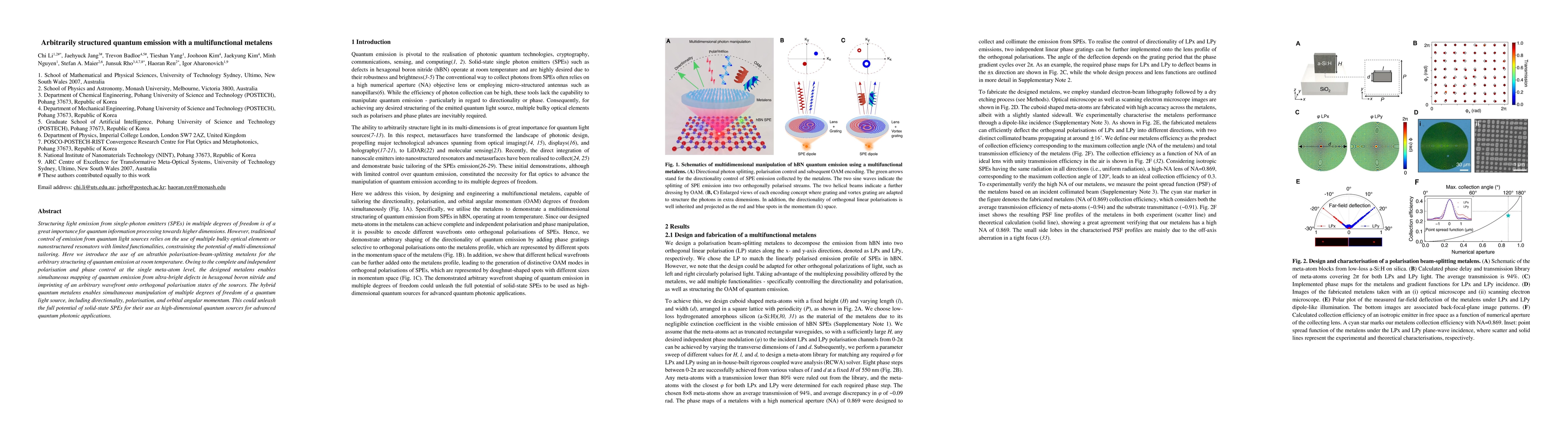 Thumbnail for Arbitrary structured quantum emission with a multifunctional imaging
  metalens