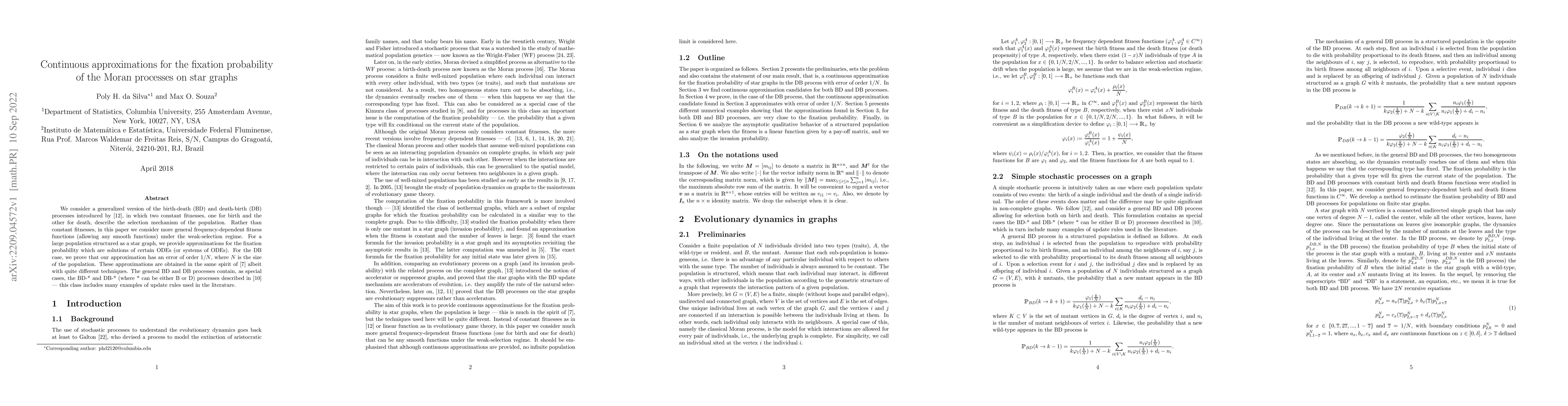 Thumbnail for Continuous approximations for the fixation probability of the Moran
  processes on star graphs