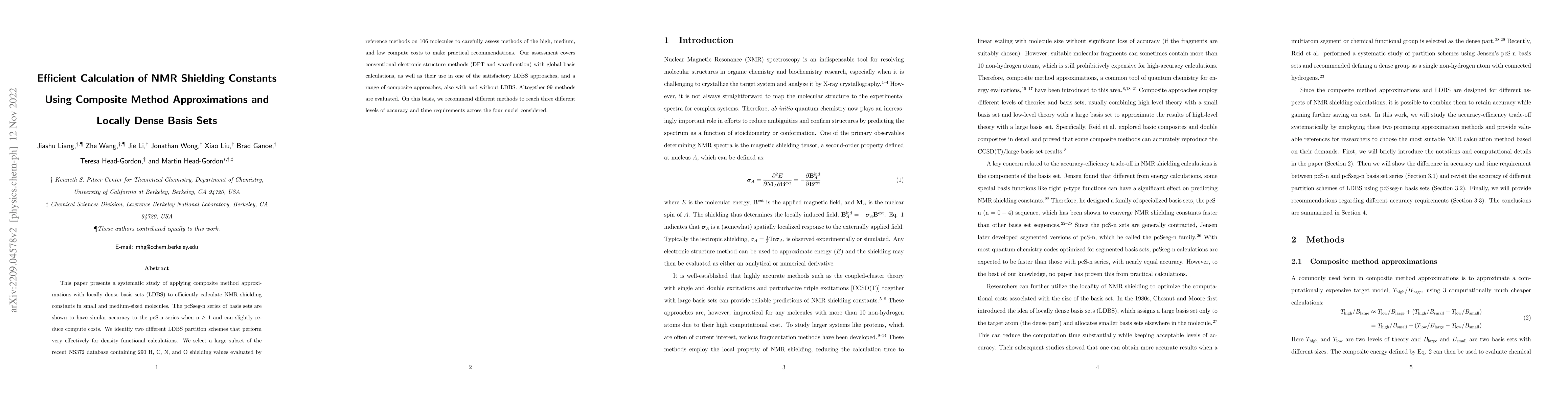 Thumbnail for Efficient Calculation of NMR Shielding Constants Using Composite Method
  Approximations and Locally Dense Basis Sets