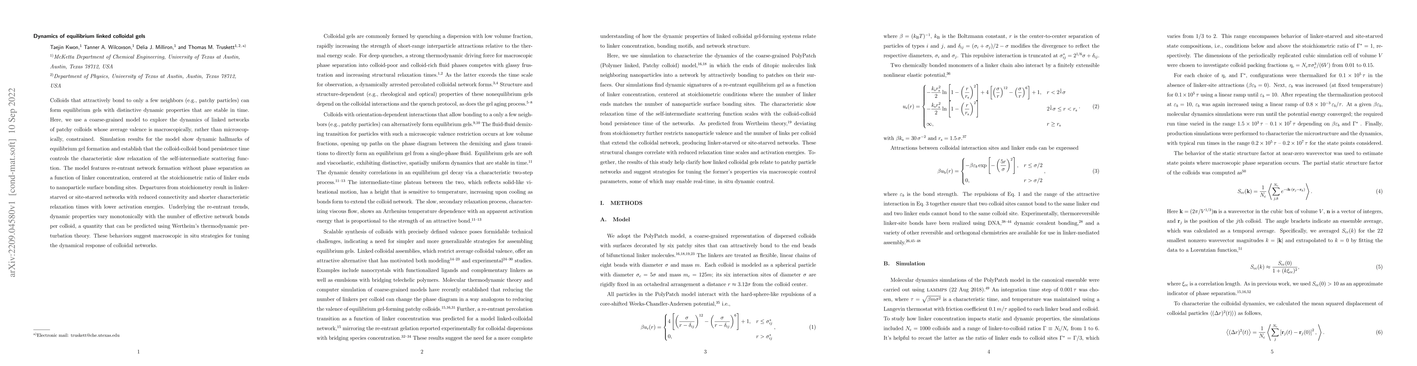 Thumbnail for Dynamics of equilibrium linked colloidal gels