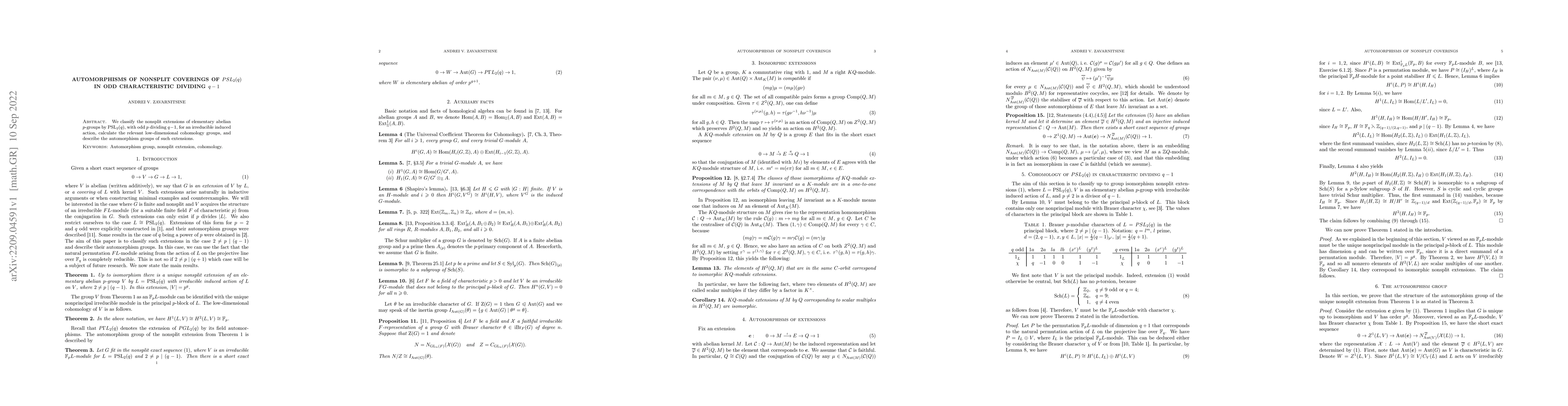 Thumbnail for Automorphisms of nonsplit coverings of $PSL_2(q)$ in odd characteristic
  dividing $q-1$