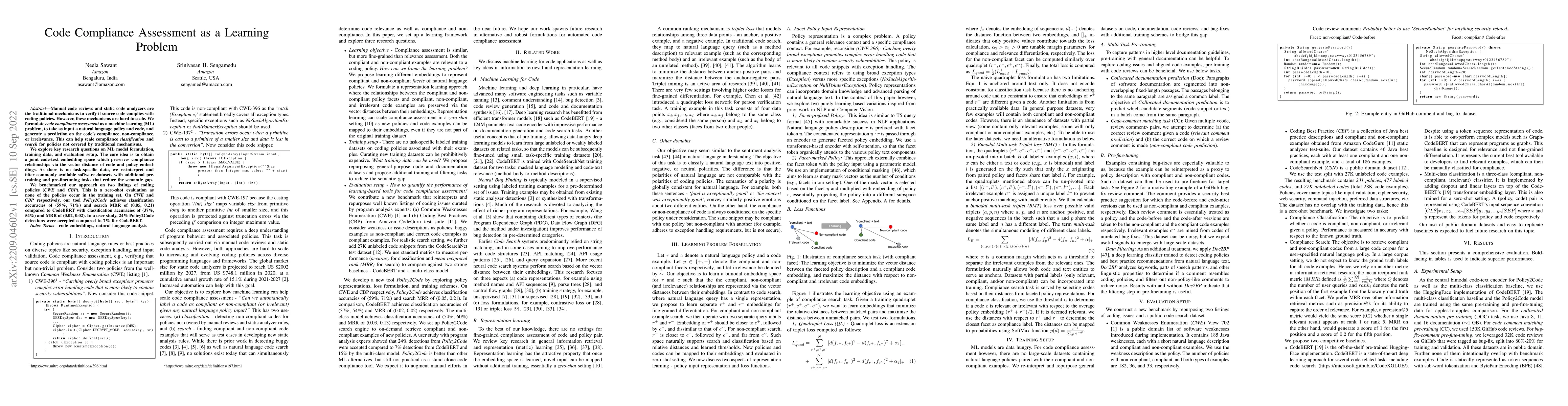 Thumbnail for Code Compliance Assessment as a Learning Problem