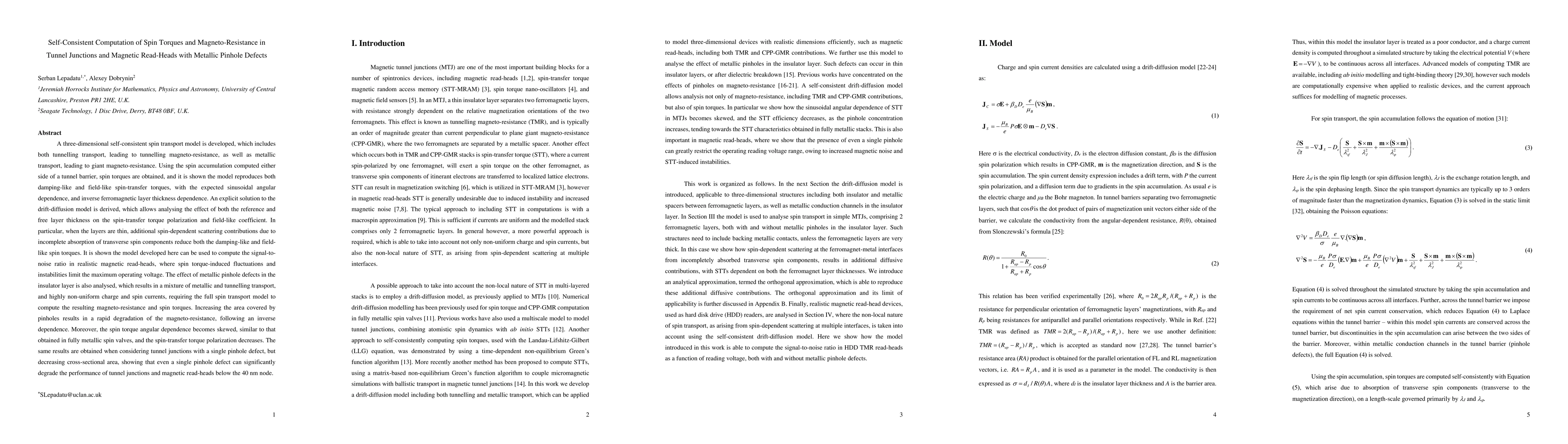 Thumbnail for Self-Consistent Computation of Spin Torques and Magneto-Resistance in
  Tunnel Junctions and Magnetic Read-Heads with Metallic Pinhole Defects