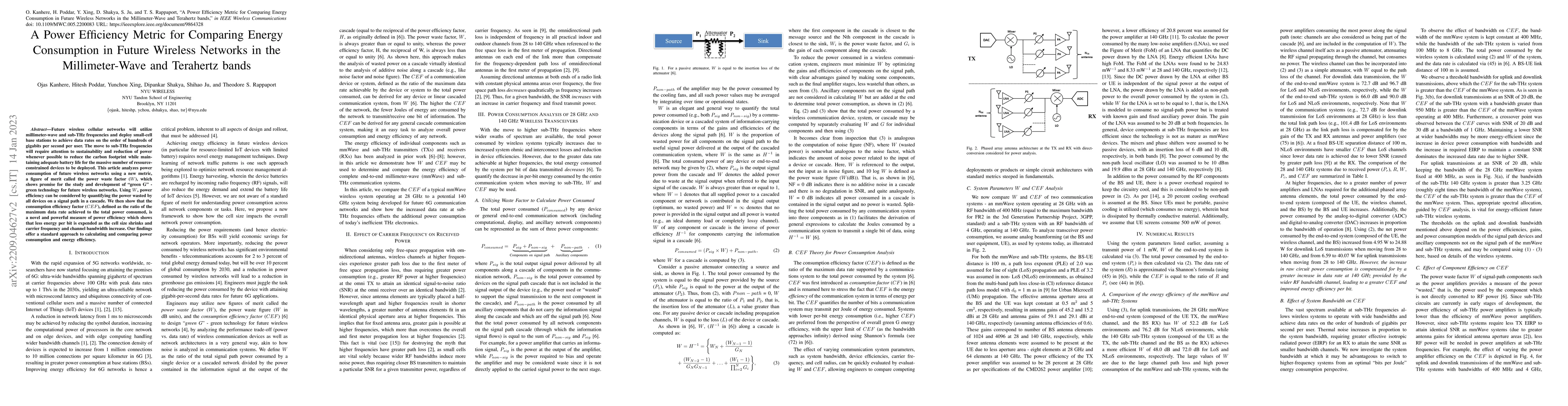 Thumbnail for A Power Efficiency Metric for Comparing Energy Consumption in Future
  Wireless Networks in the Millimeter Wave and Terahertz bands