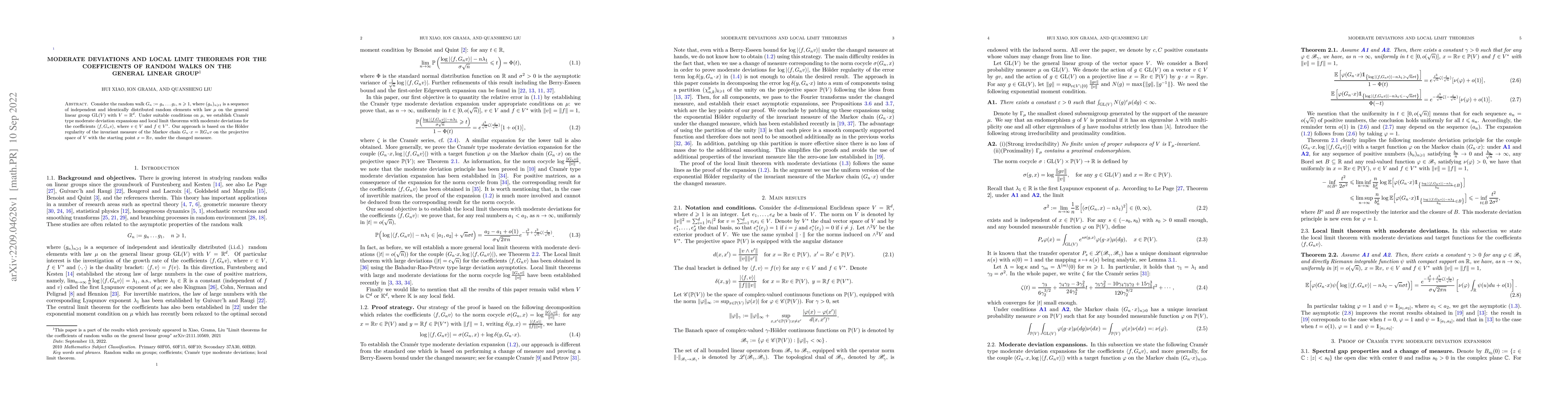 Thumbnail for Moderate deviations and local limit theorems for the coefficients of
  random walks on the general linear group