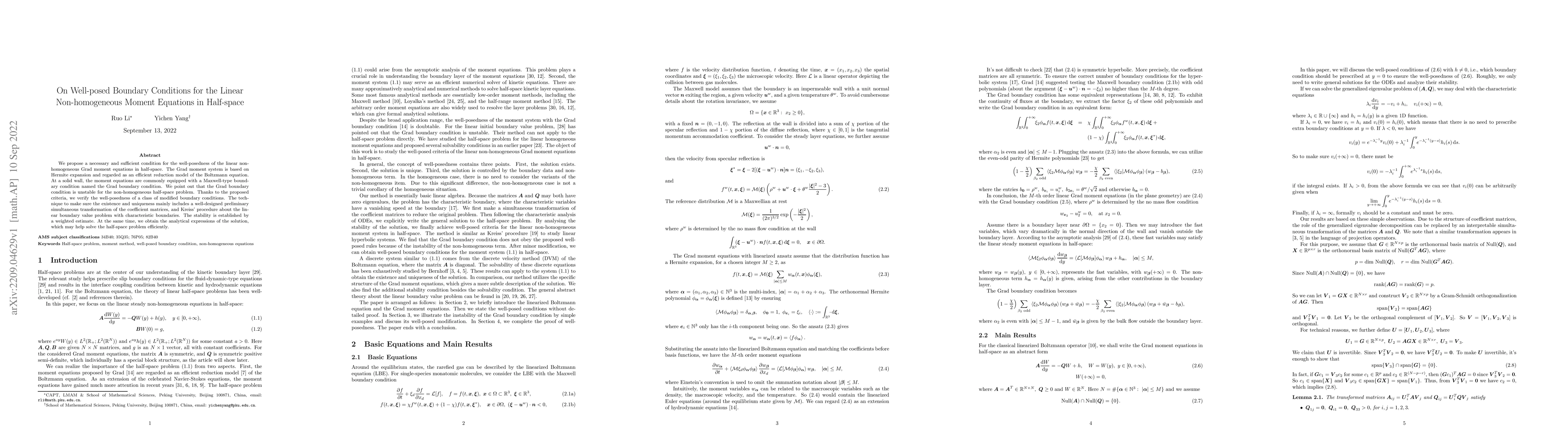 Thumbnail for On Well-posed Boundary Conditions for the Linear Non-homogeneous Moment
  Equations in Half-space