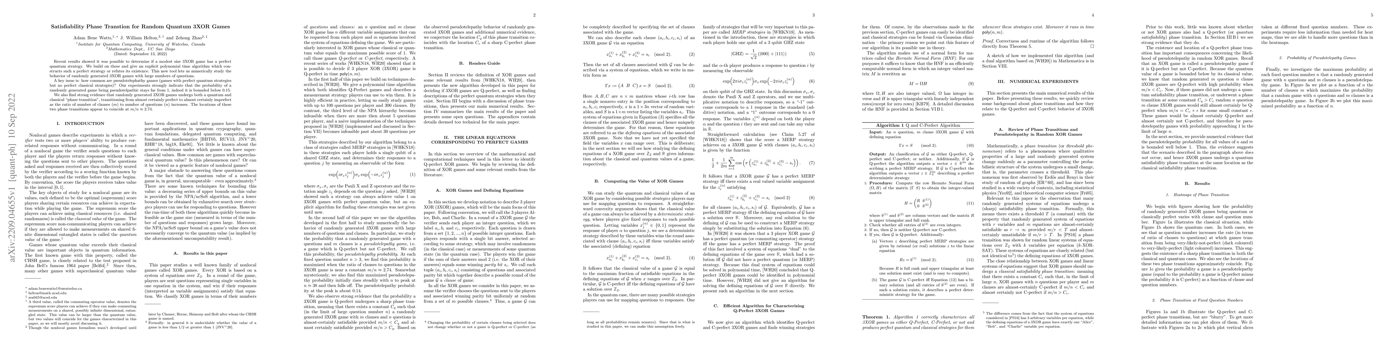 Thumbnail for Satisfiability Phase Transtion for Random Quantum 3XOR Games