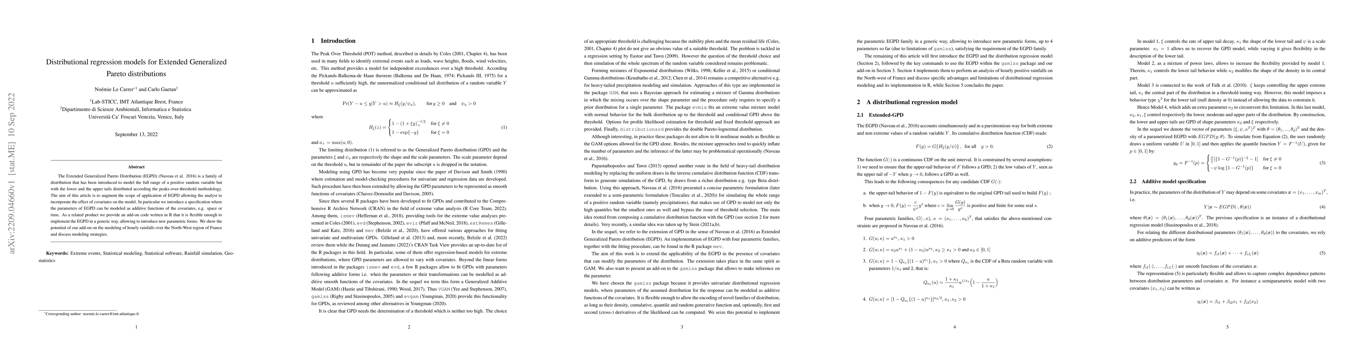 Thumbnail for Distributional regression models for Extended Generalized Pareto
  distributions