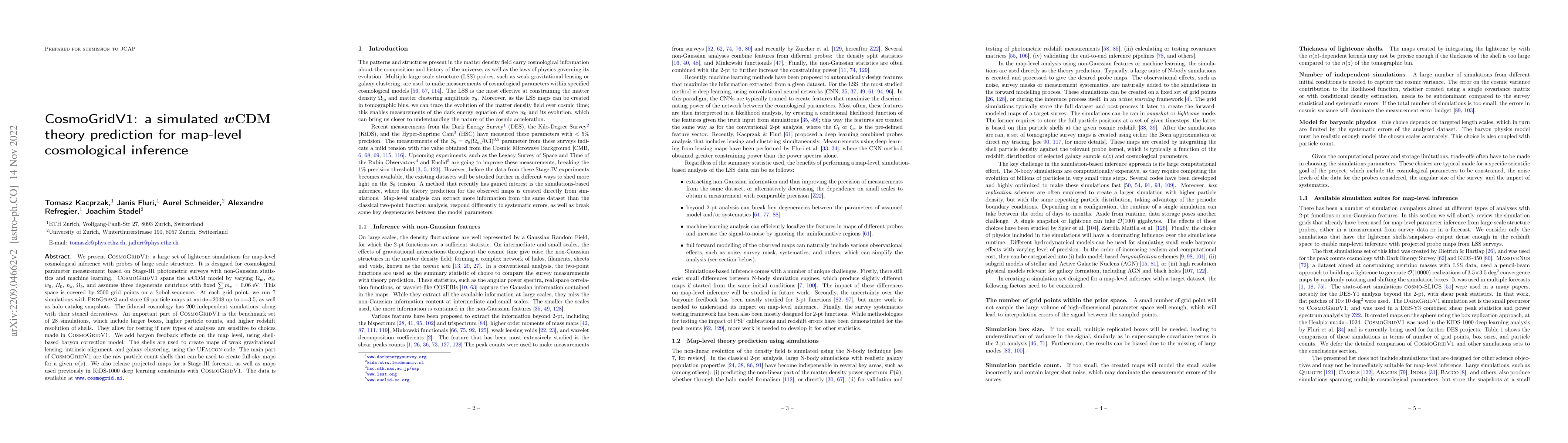 Thumbnail for CosmoGridV1: a simulated $w$CDM theory prediction for map-level
  cosmological inference