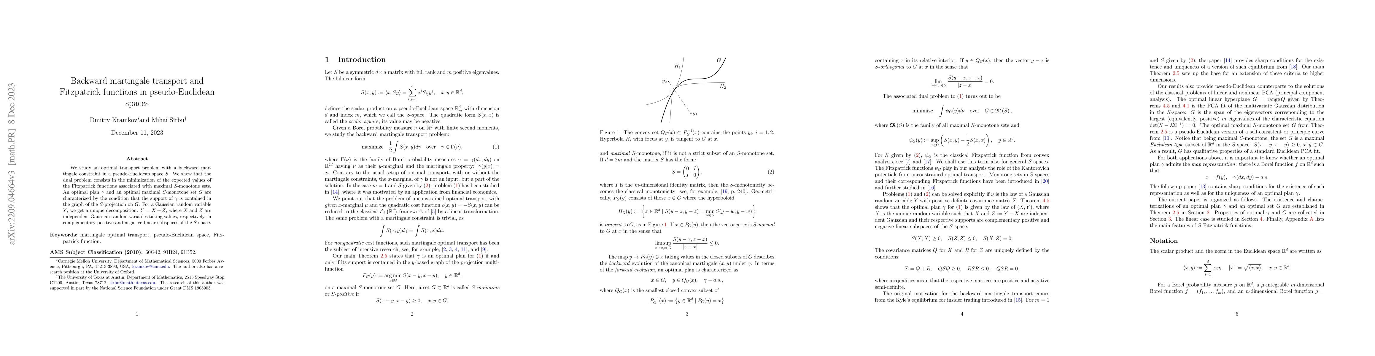 Thumbnail for Backward martingale transport and Fitzpatrick functions in
  pseudo-Euclidean spaces