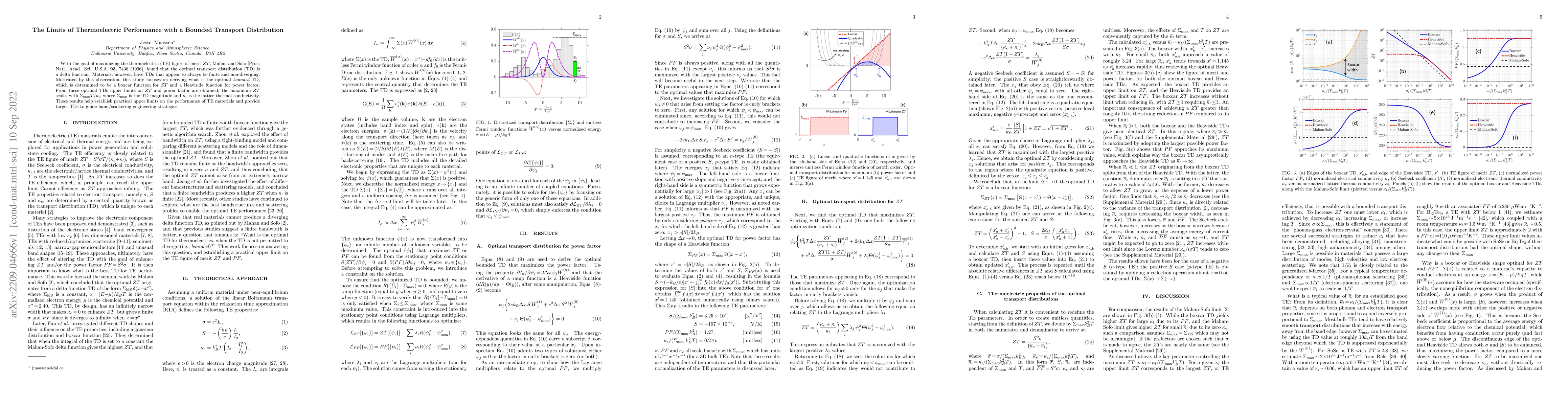 Thumbnail for The Limits of Thermoelectric Performance with a Bounded Transport
  Distribution