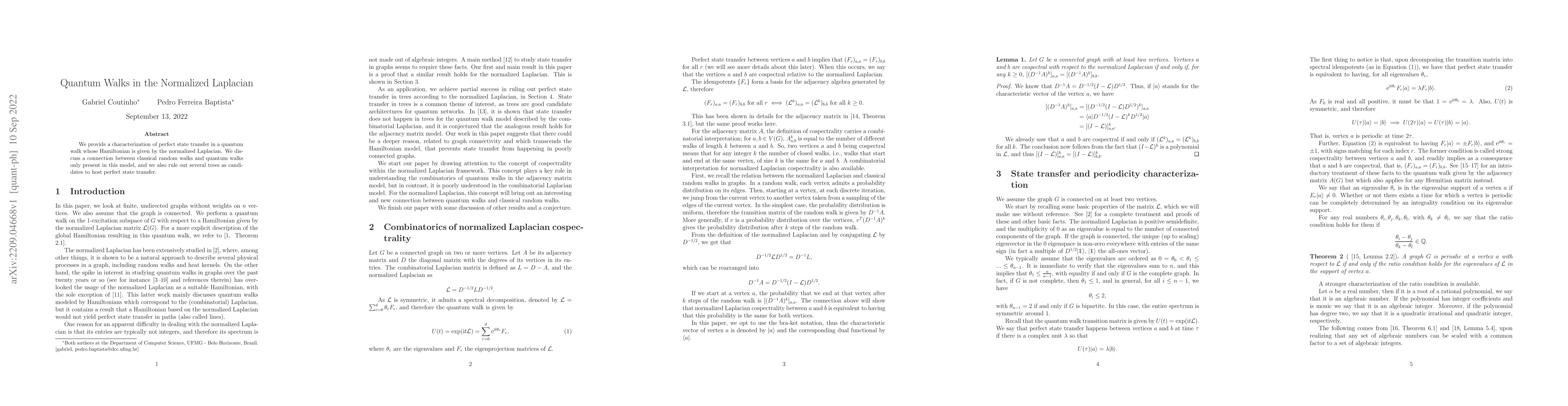 Thumbnail for Quantum Walks in the Normalized Laplacian
