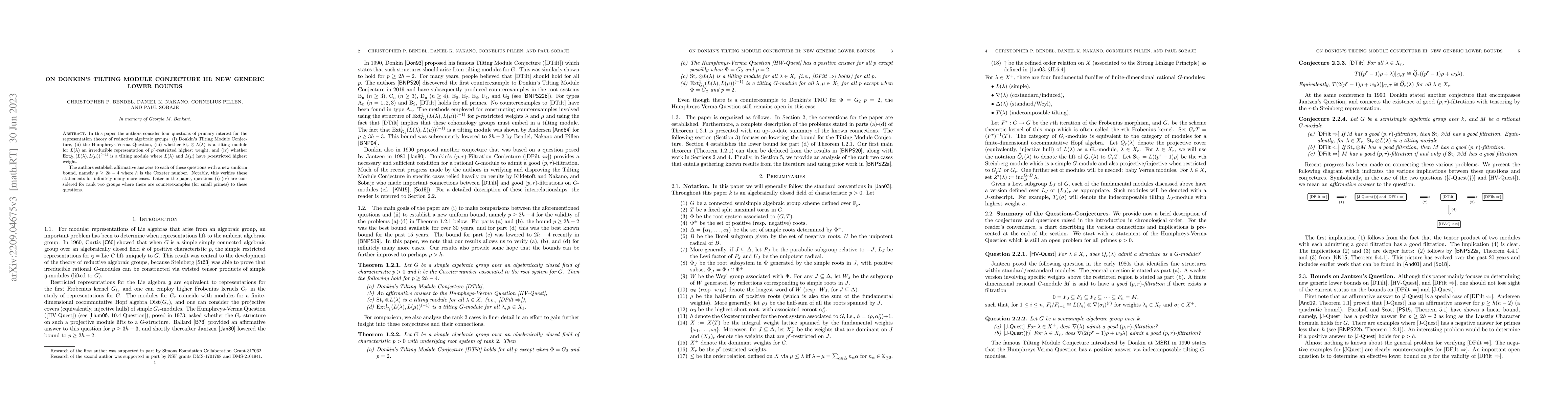 Thumbnail for On Donkin's Tilting Module Conjecture III: New Generic Lower Bounds