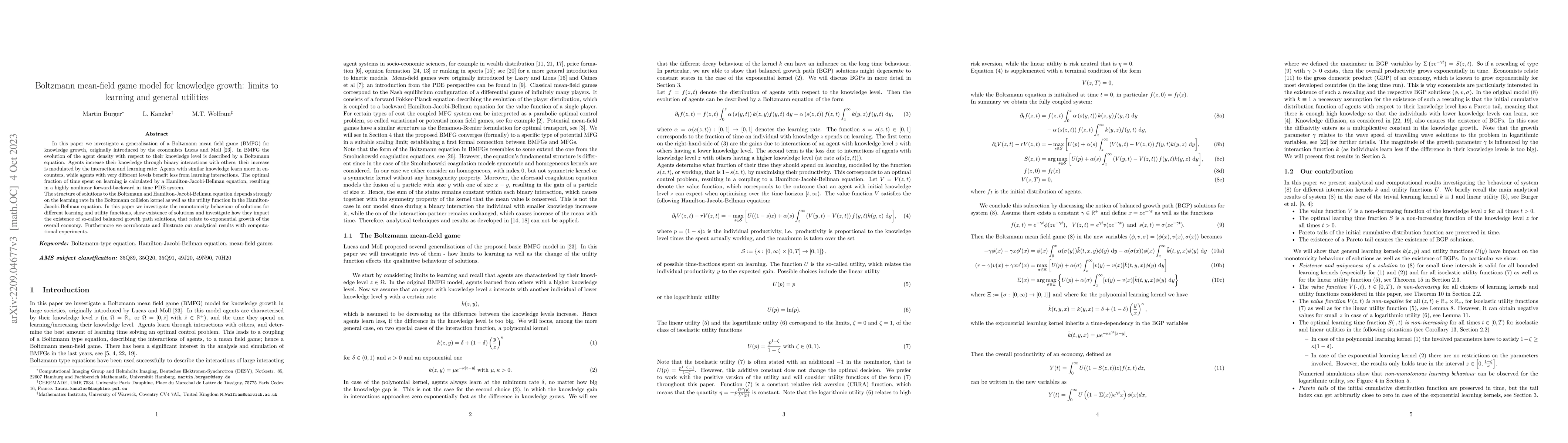 Thumbnail for Boltzmann mean-field game model for knowledge growth: limits to learning
  and general utilities