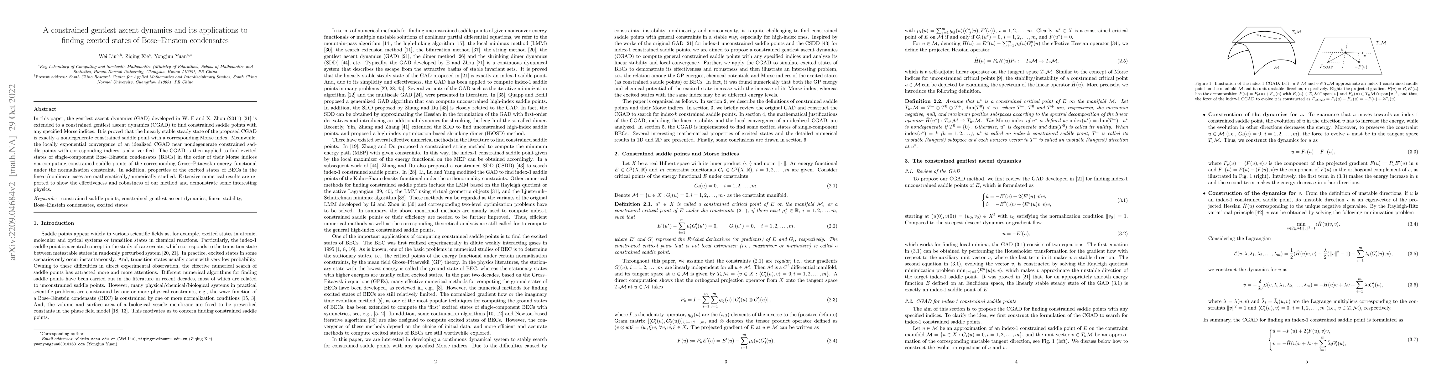 Thumbnail for A constrained gentlest ascent dynamics and its applications to finding
  excited states of Bose-Einstein condensates