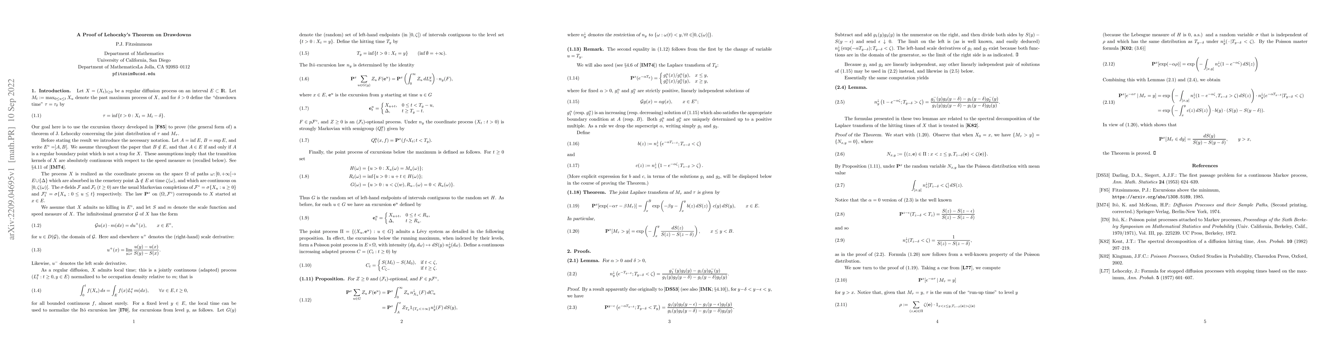 Thumbnail for A Proof of Lehoczky's Theorem on Drawdowns
