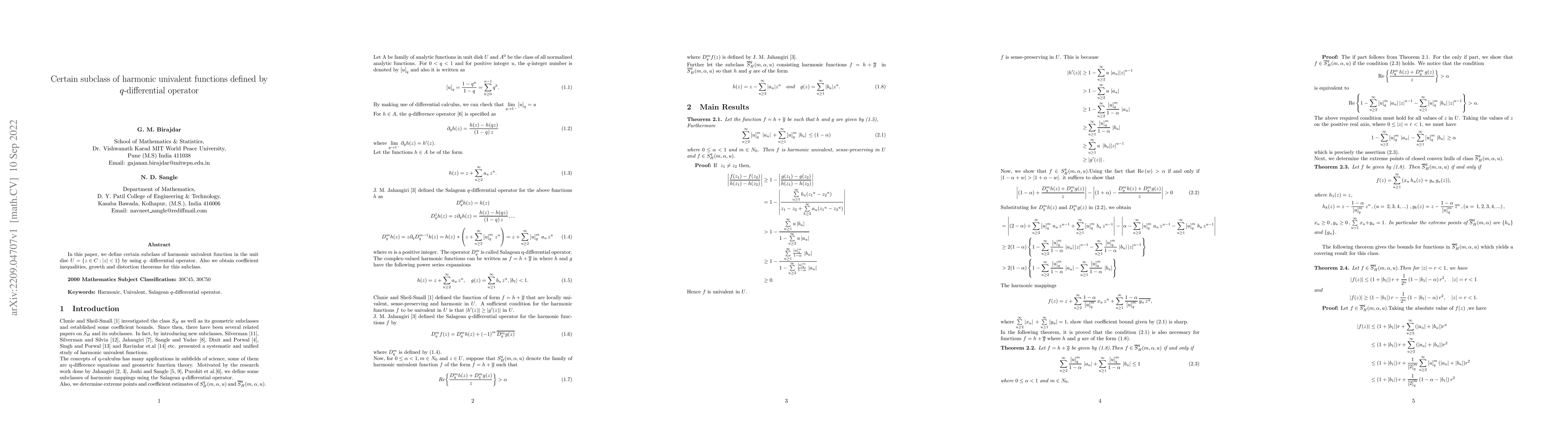 Thumbnail for Certain subclass of harmonic univalent functions defined by
  q-differential operator