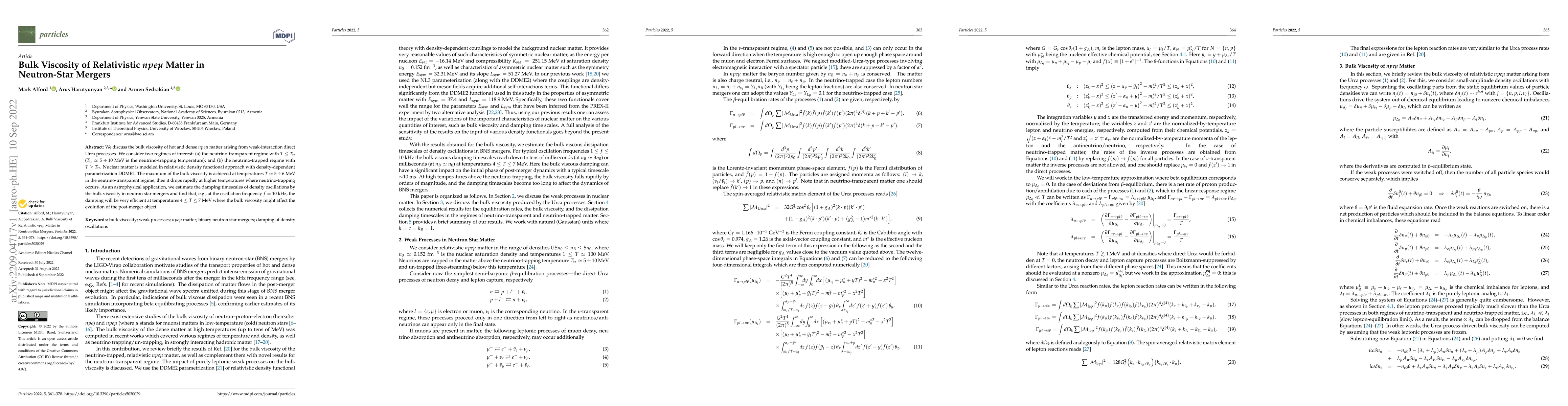 Thumbnail for Bulk Viscosity of Relativistic $npe\mu$ Matter in Neutron-Star Mergers