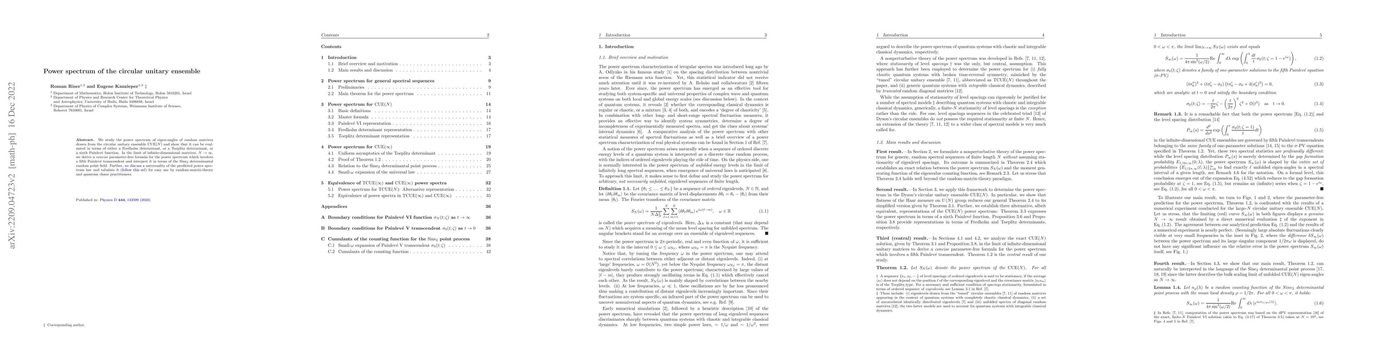 Thumbnail for Power spectrum of the circular unitary ensemble