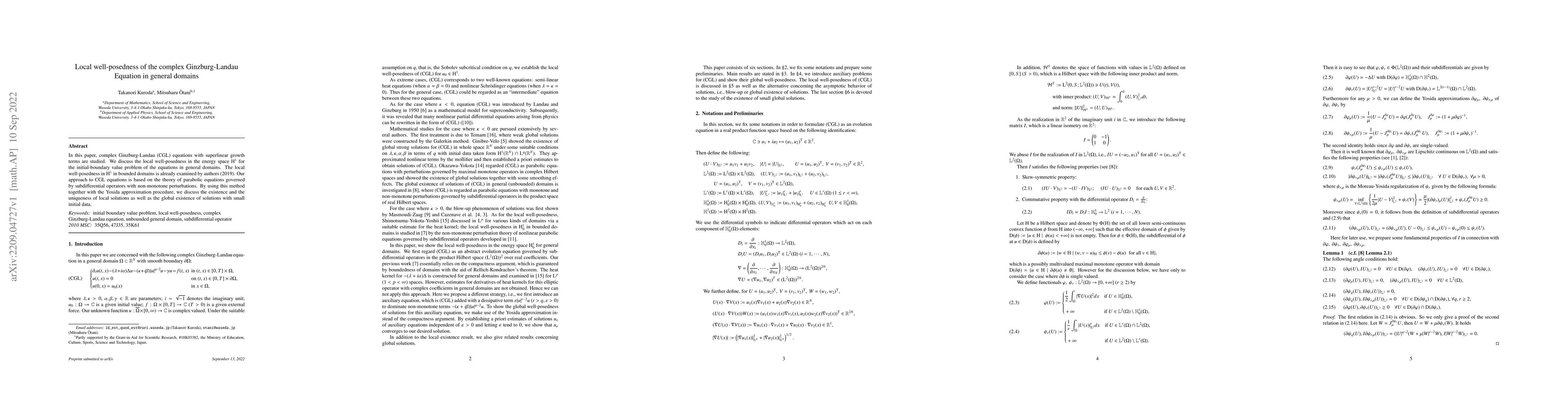 Thumbnail for Local well-posedness of the complex Ginzburg-Landau Equation in general
  domains