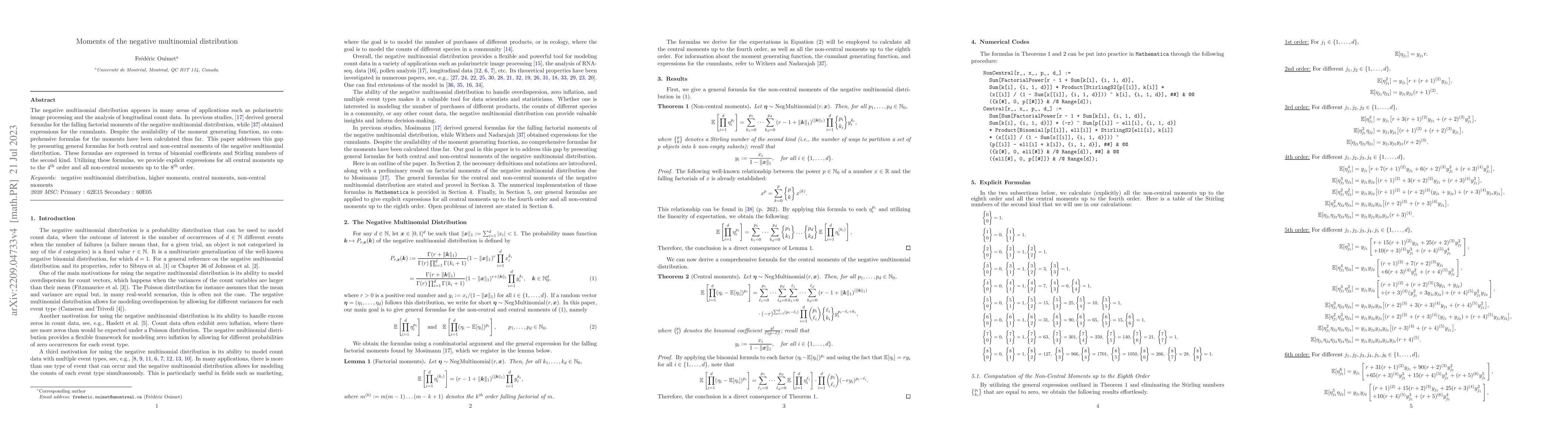 Thumbnail for Moments of the negative multinomial distribution