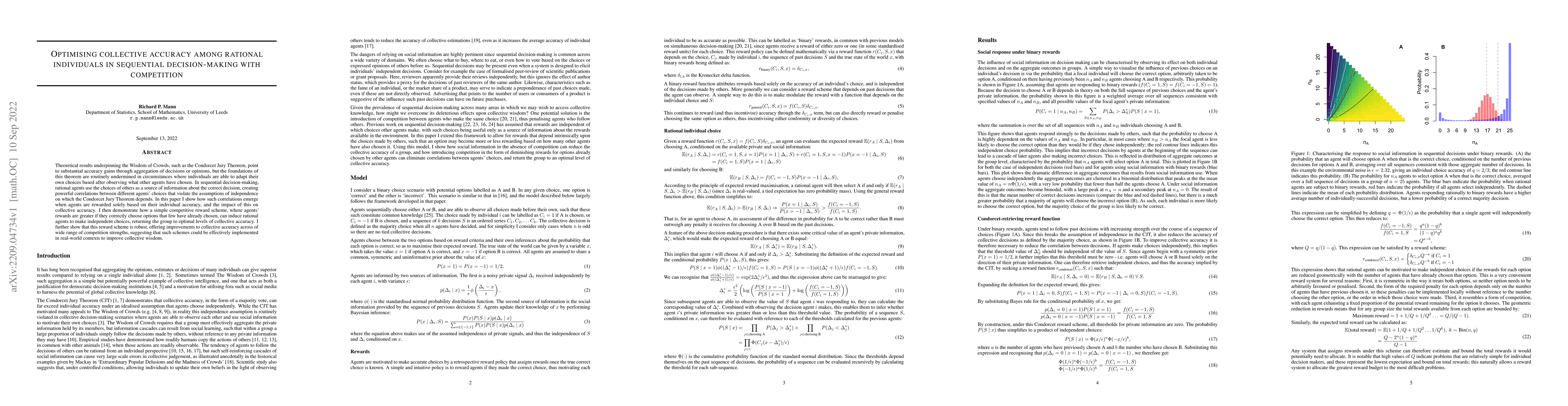 Thumbnail for Optimising collective accuracy among rational individuals in sequential
  decision-making with competition
