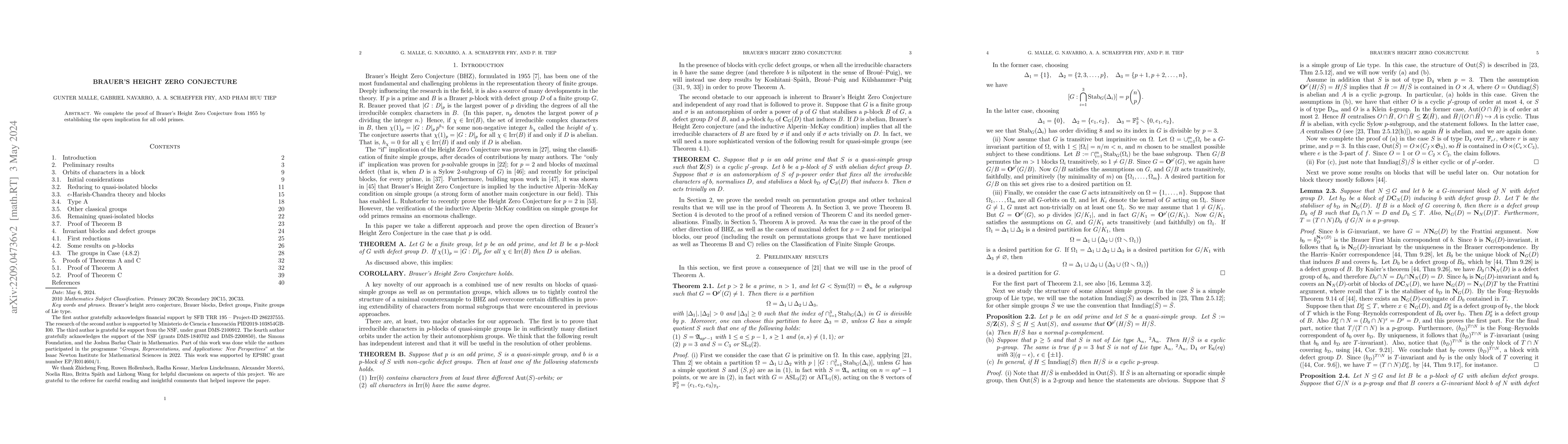 Thumbnail for Brauer's Height Zero Conjecture