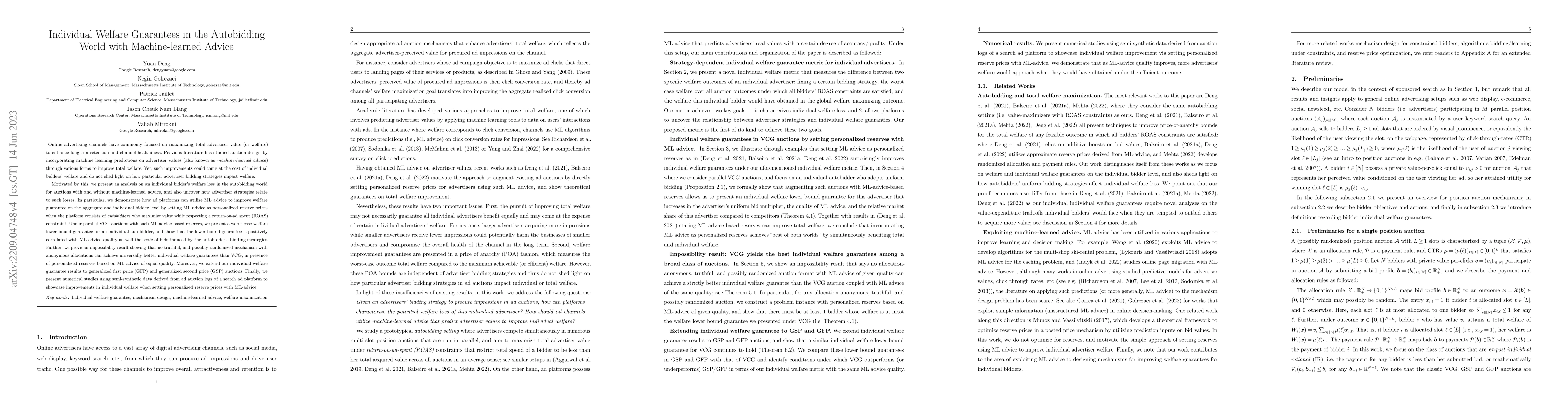 Thumbnail for Individual Welfare Guarantees in the Autobidding World with
  Machine-learned Advice