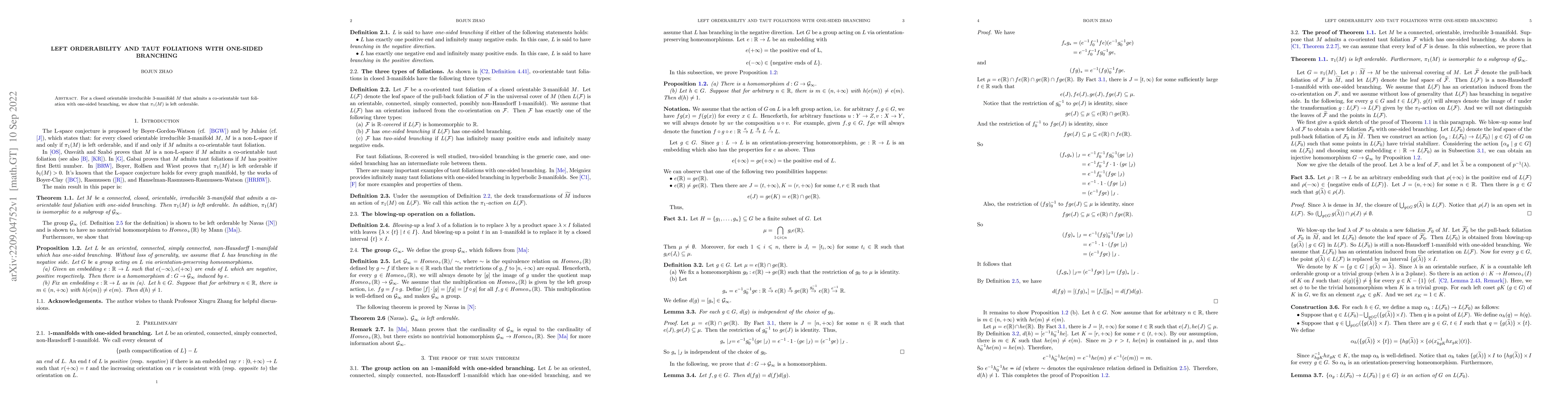 Thumbnail for Left orderability and taut foliations with one-sided branching