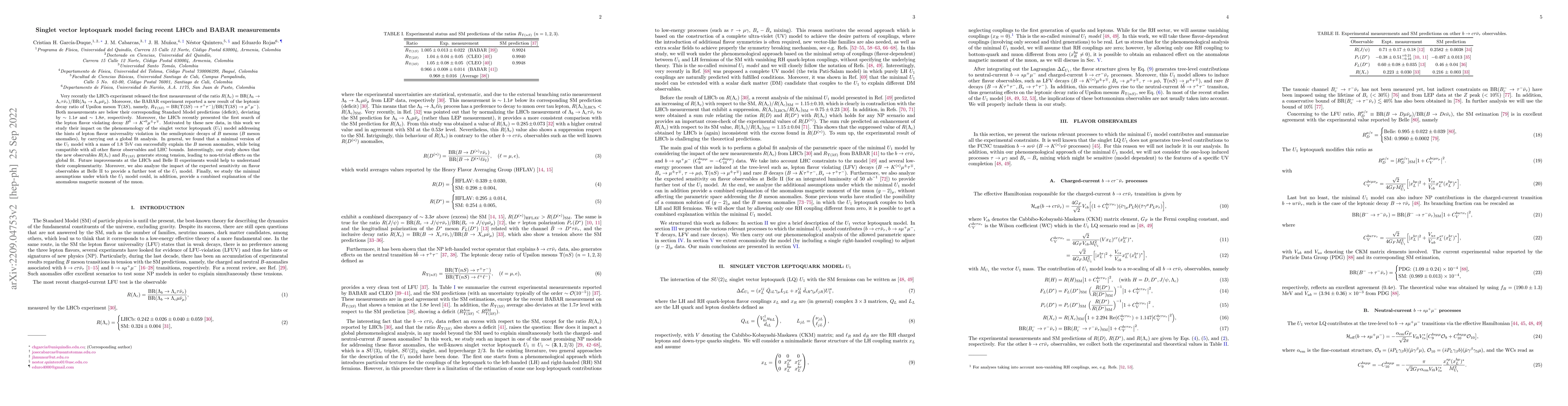 Thumbnail for Singlet vector leptoquark model facing recent LHCb and BABAR
  measurements
