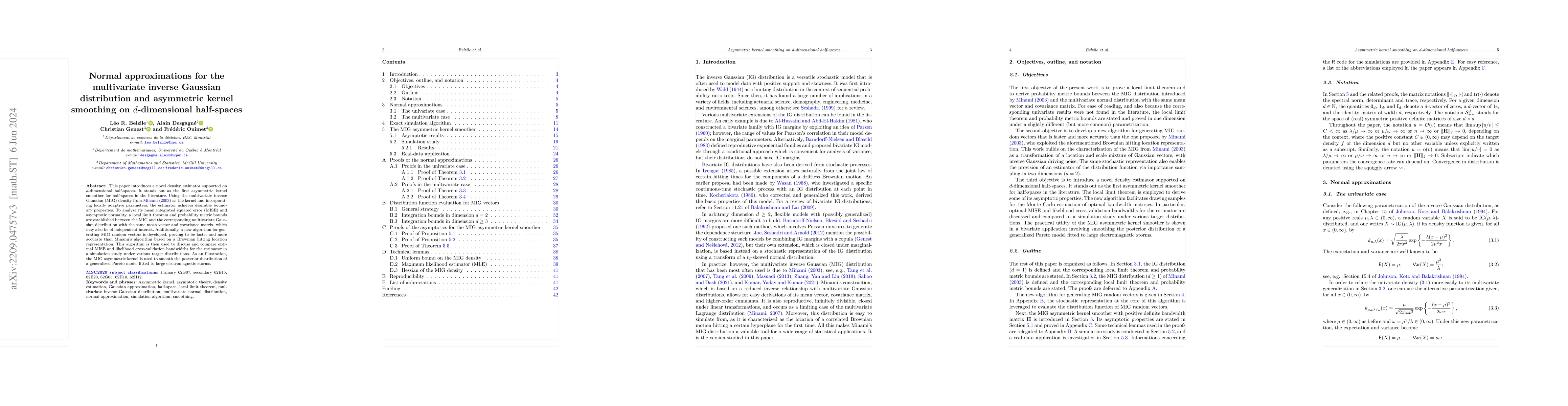 Thumbnail for Normal approximations for the multivariate inverse Gaussian distribution
  and asymmetric kernel smoothing on $d$-dimensional half-spaces