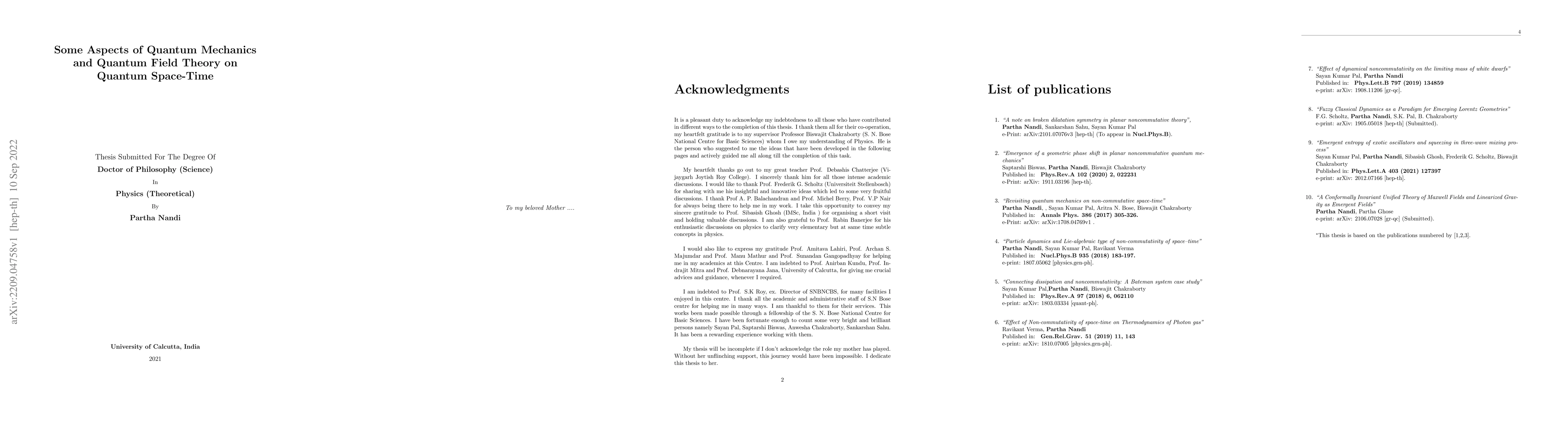 Thumbnail for Some Aspects of Quantum Mechanics and Quantum Field Theory on Quantum
  Space- Time
