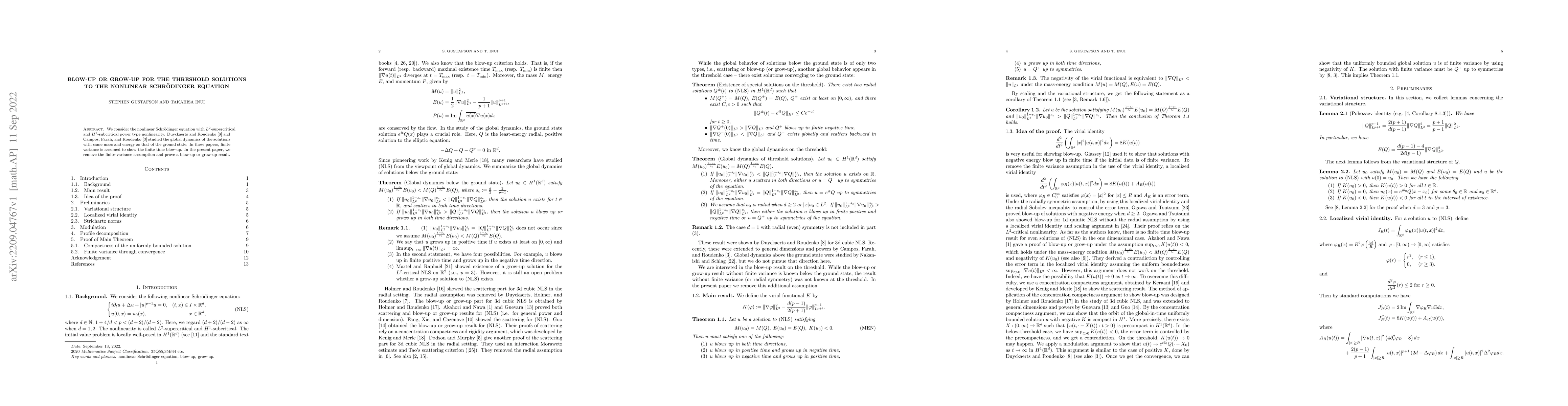 Thumbnail for Blow-up or Grow-up for the threshold solutions to the nonlinear
  Schr\"{o}dinger equation