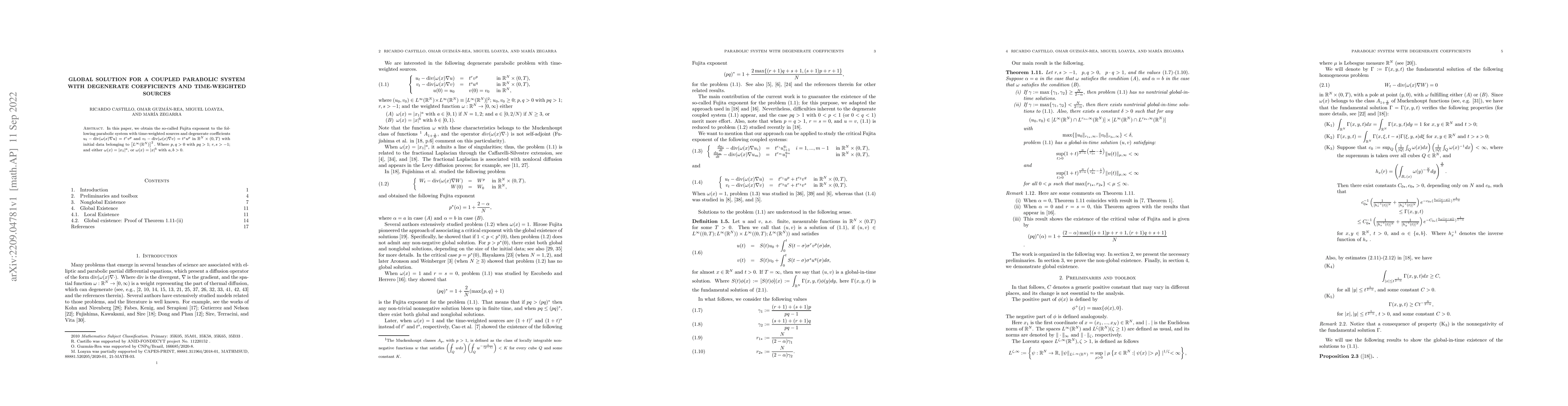Thumbnail for Global solution for a coupled parabolic system with degenerate
  coefficients and time-weighted sources