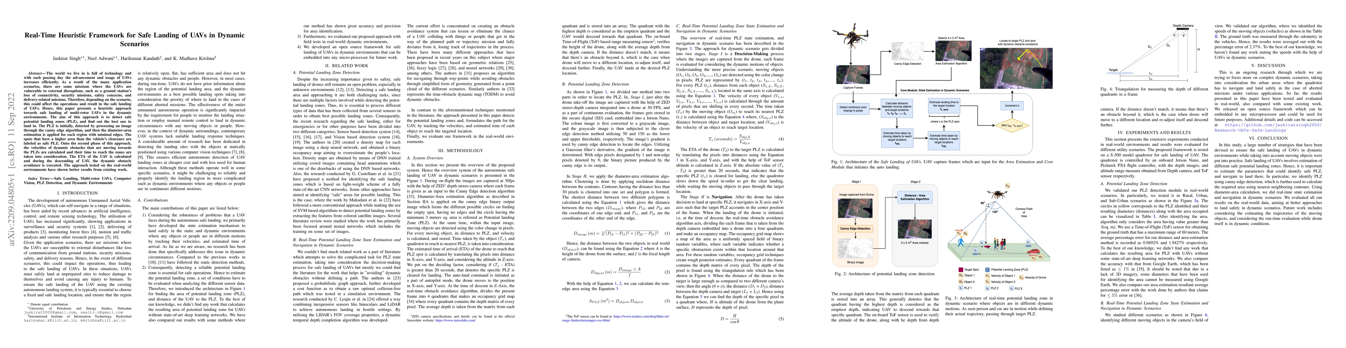 Thumbnail for Real-Time Heuristic Framework for Safe Landing of UAVs in Dynamic
  Scenarios