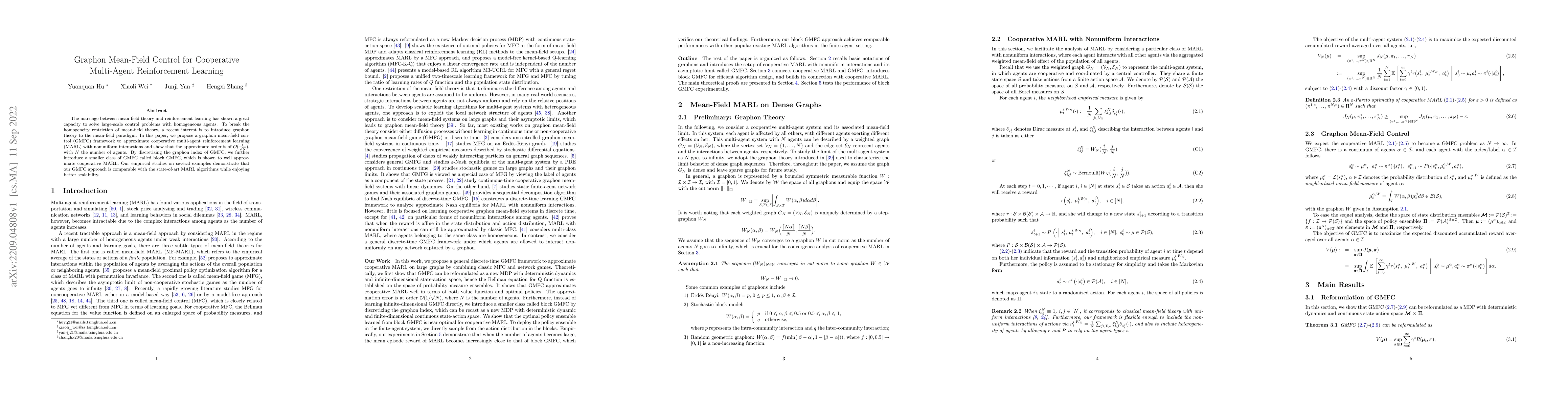 Thumbnail for Graphon Mean-Field Control for Cooperative Multi-Agent Reinforcement
  Learning