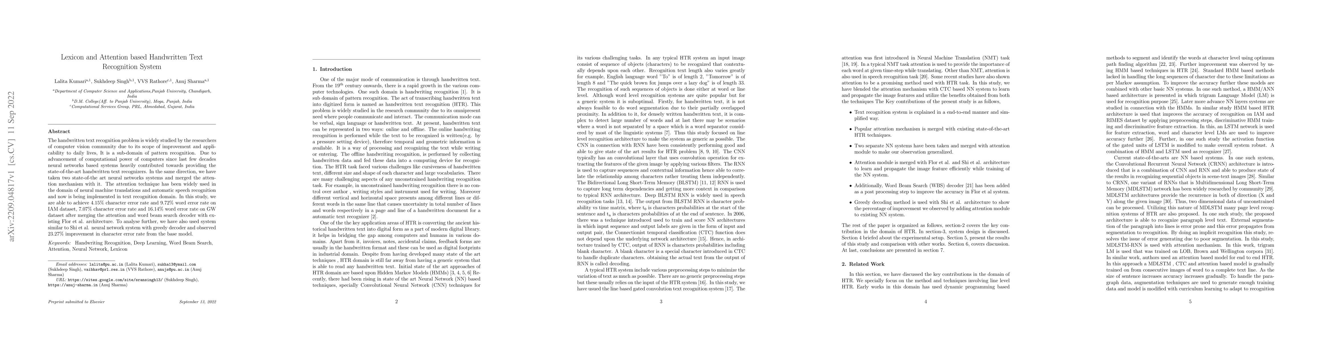 Thumbnail for Lexicon and Attention based Handwritten Text Recognition System
