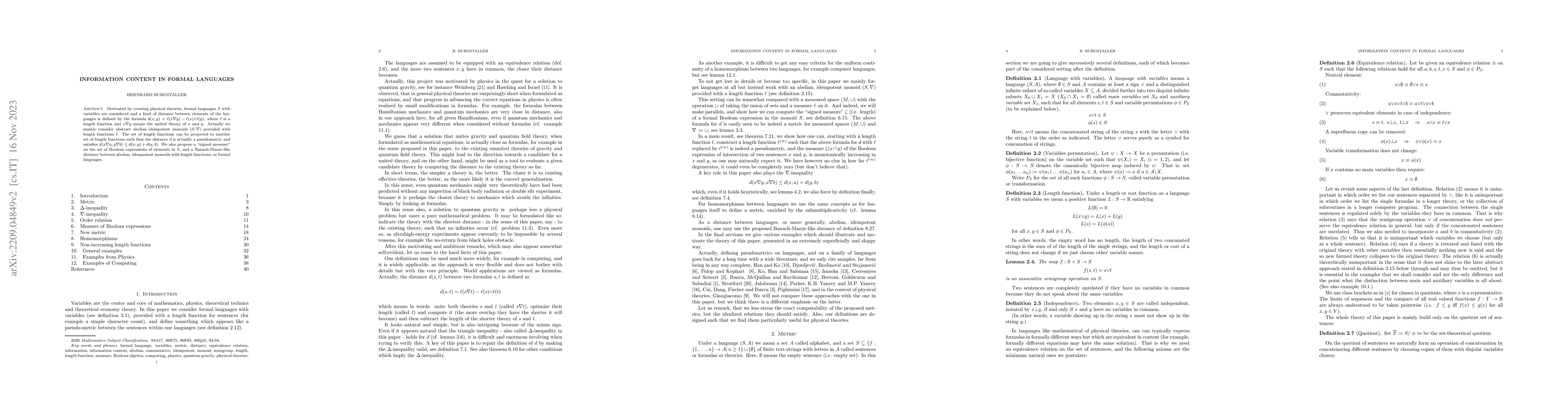 Thumbnail for Information content in formal languages