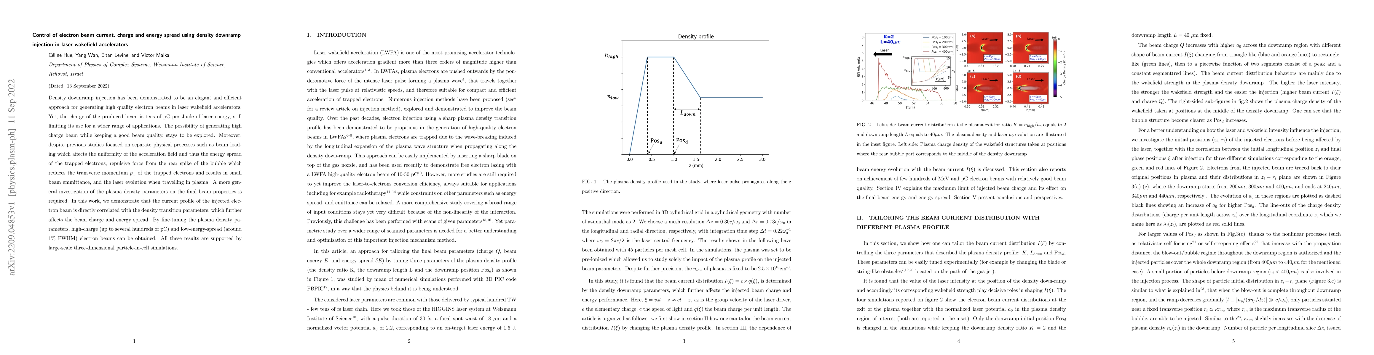 Thumbnail for Control of electron beam current, charge and energy spread using density
  downramp injection in laser wakefield accelerators