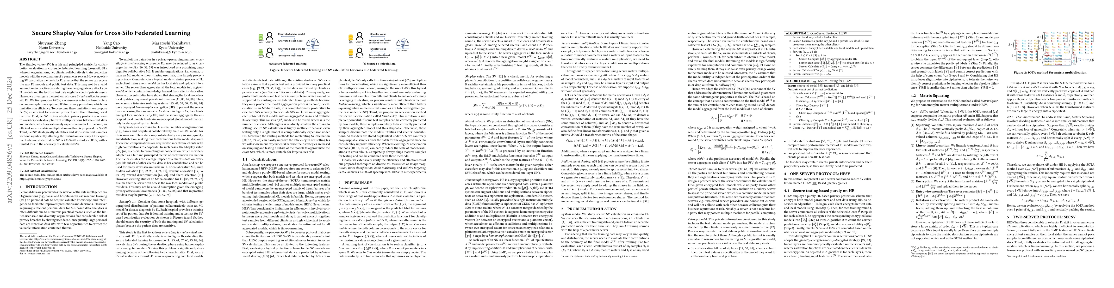 Thumbnail for Secure Shapley Value for Cross-Silo Federated Learning (Technical
  Report)