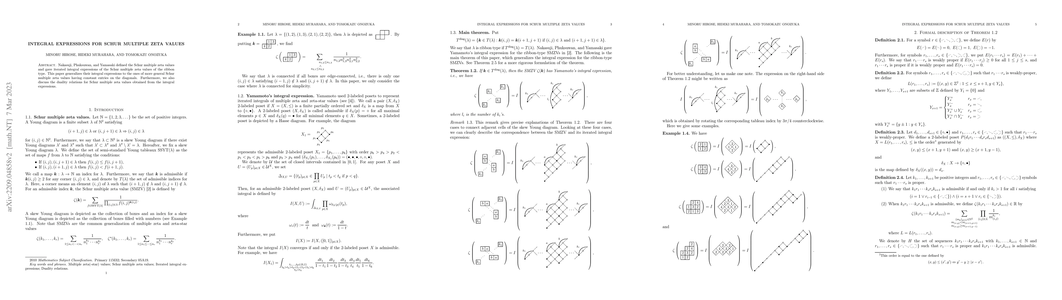 Thumbnail for Integral expressions for Schur multiple zeta values