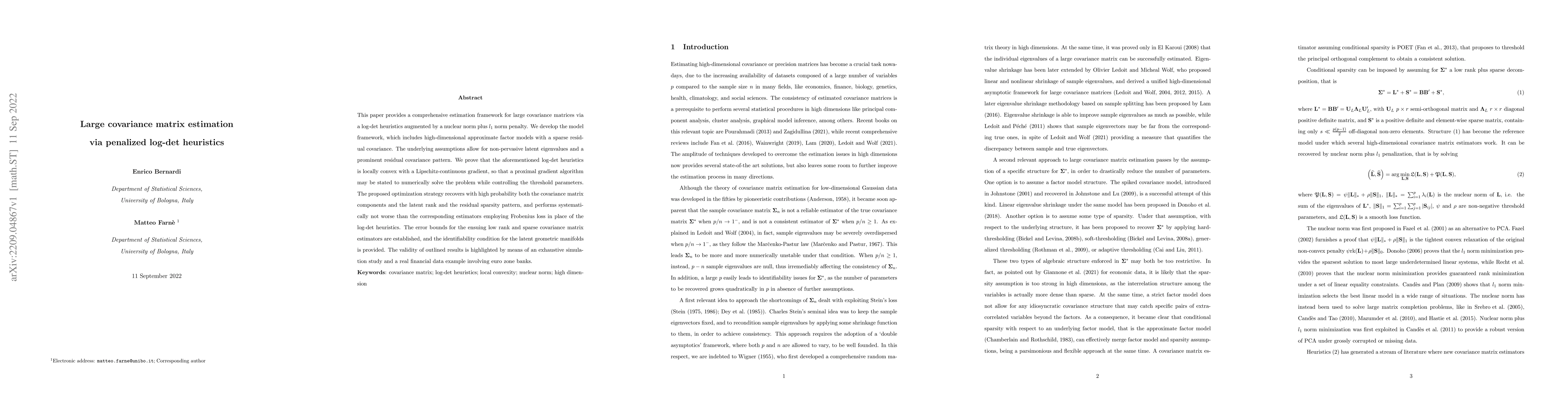Thumbnail for Large covariance matrix estimation via penalized log-det heuristics